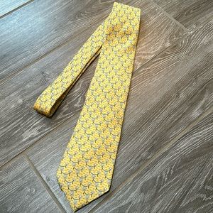 Men’s Brooks Brothers yellow and blue palm tree print silk tie EUC
